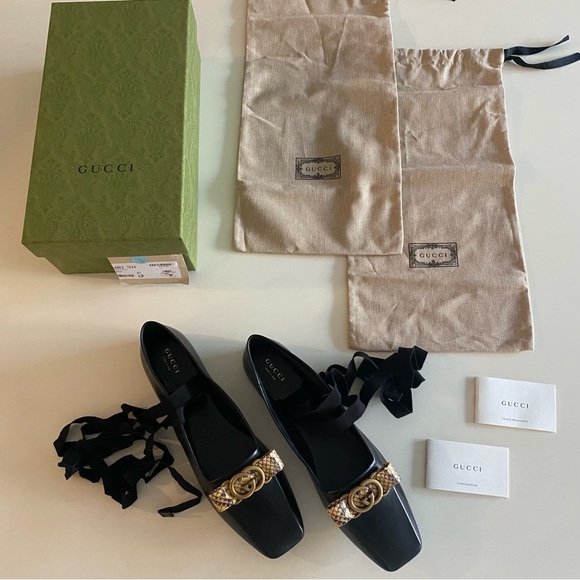 Gucci GG Python Bow Leather Ballet Flats - Picture 9 of 15